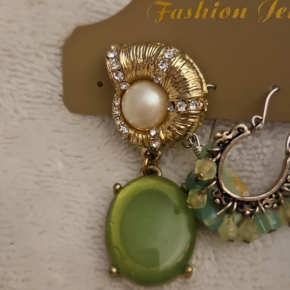 Vintage Six Single Lime Green Dangle Hoop Seashell Earring Collection